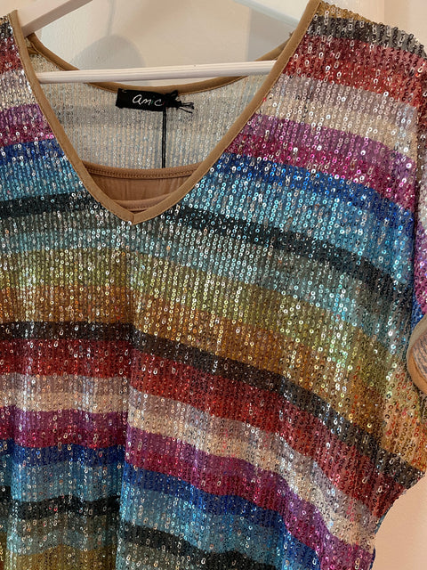Bianca Sequin Tee Rainbow