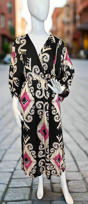 Batik Boho Dress Black/Pink