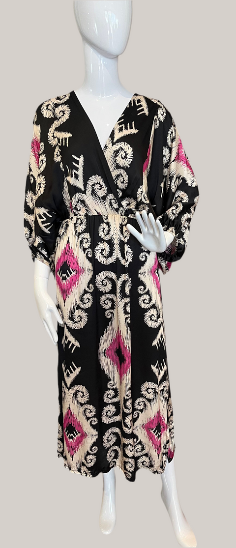 Batik Boho Dress Black/Pink