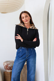 Zebrana Zip Knit Black