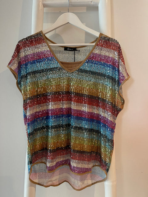 Bianca Sequin Tee Rainbow