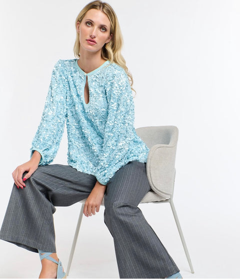 Elsa Sequins Top Ice Blue