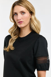 Alex Cotton Lace Sleeve Tee Black