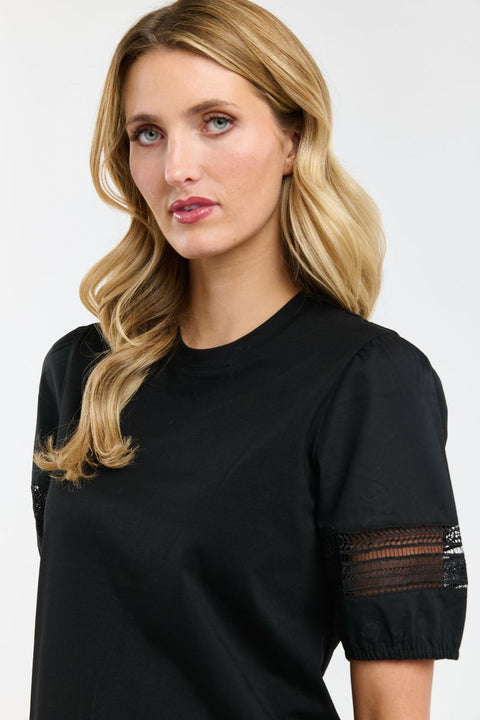 Alex Cotton Lace Sleeve Tee Black