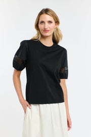 Alex Cotton Lace Sleeve Tee Black