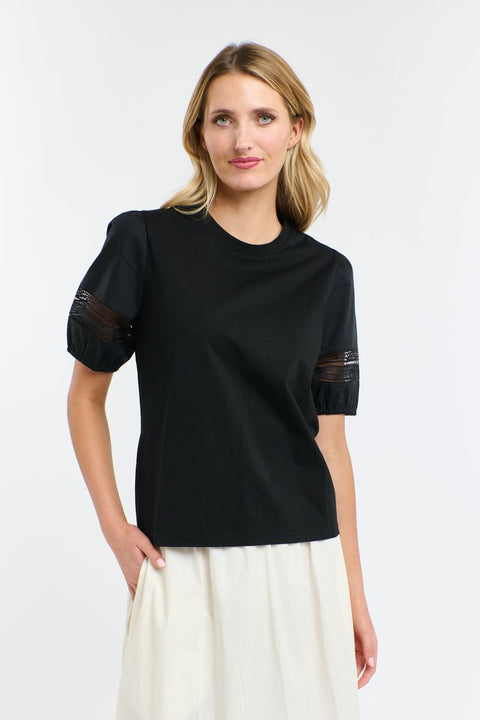 Alex Cotton Lace Sleeve Tee Black
