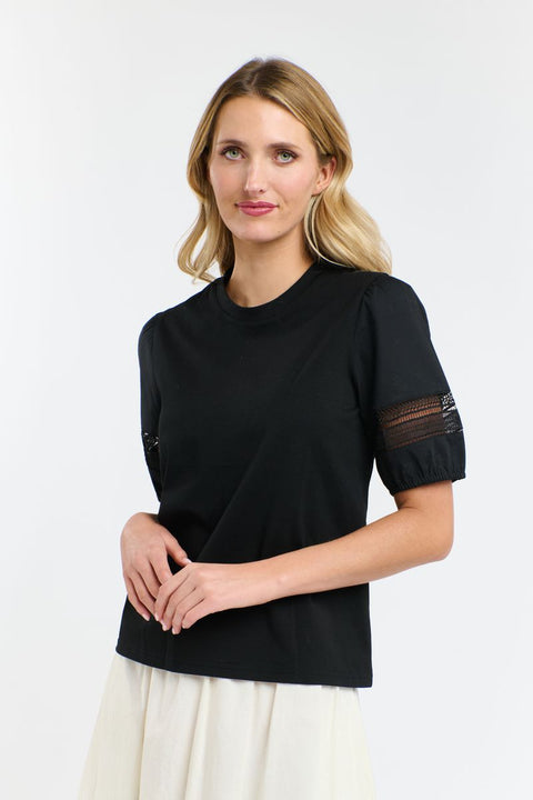 Alex Cotton Lace Sleeve Tee Black