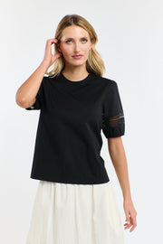 Alex Cotton Lace Sleeve Tee Black