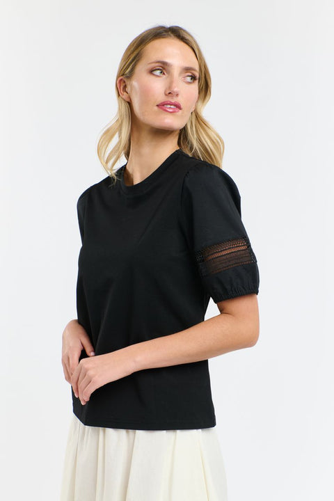 Alex Cotton Lace Sleeve Tee Black