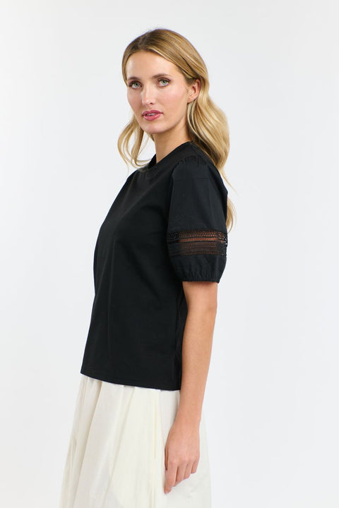 Alex Cotton Lace Sleeve Tee Black