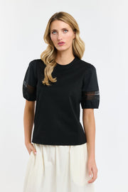 Alex Cotton Lace Sleeve Tee Black