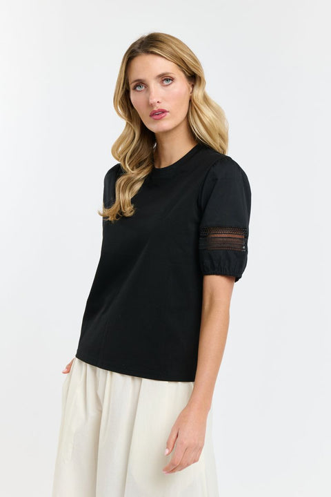 Alex Cotton Lace Sleeve Tee Black