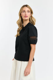 Alex Cotton Lace Sleeve Tee Black