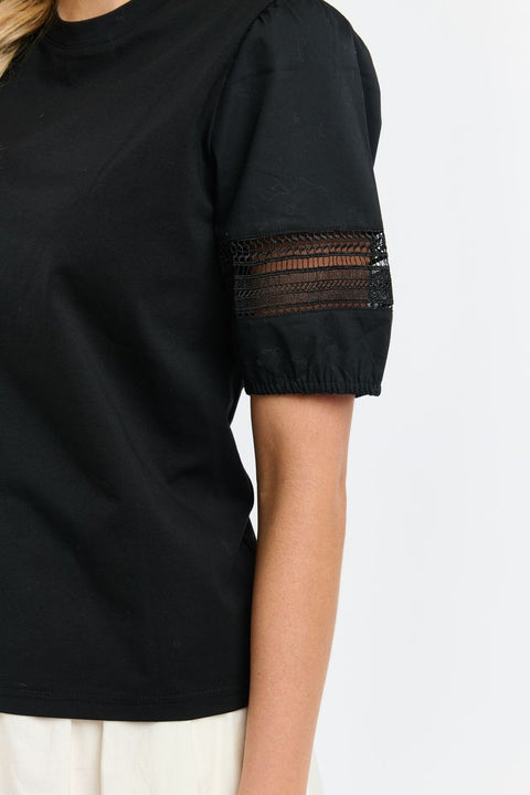 Alex Cotton Lace Sleeve Tee Black