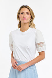 Alex Cotton Lace Sleeve Tee White