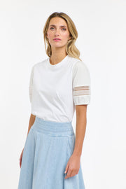 Alex Cotton Lace Sleeve Tee White