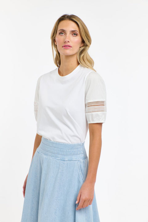 Alex Cotton Lace Sleeve Tee White