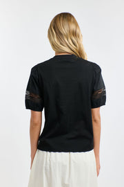 Alex Cotton Lace Sleeve Tee Black