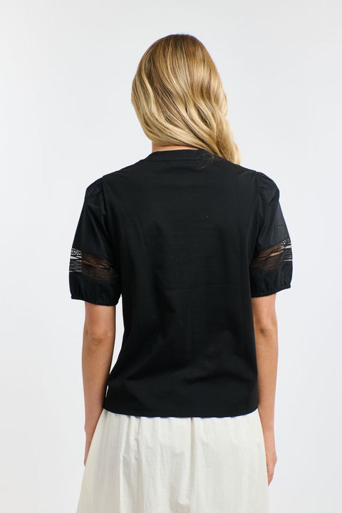 Alex Cotton Lace Sleeve Tee Black