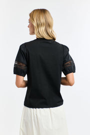 Alex Cotton Lace Sleeve Tee Black