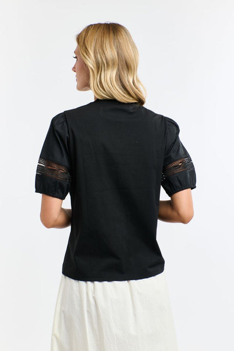 Alex Cotton Lace Sleeve Tee Black