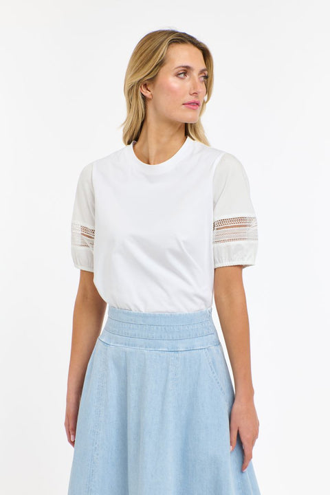 Alex Cotton Lace Sleeve Tee White