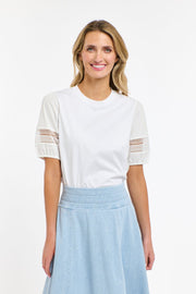Alex Cotton Lace Sleeve Tee White