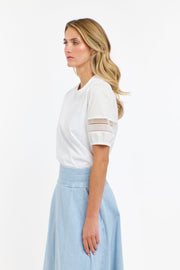 Alex Cotton Lace Sleeve Tee White