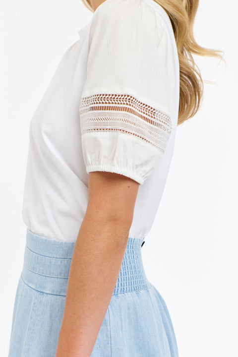 Alex Cotton Lace Sleeve Tee White