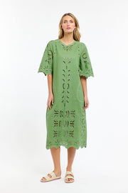 Annie Embroidered Dress Kelly Green