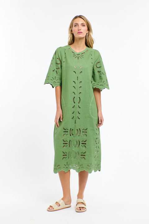 Annie Embroidered Dress Kelly Green