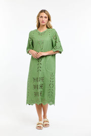 Annie Embroidered Dress Kelly Green