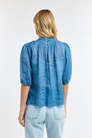 Ariel Pintuck Top Denim Blue