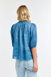 Ariel Pintuck Top Denim Blue
