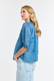 Ariel Pintuck Top Denim Blue