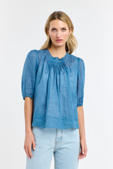 Ariel Pintuck Top Denim Blue