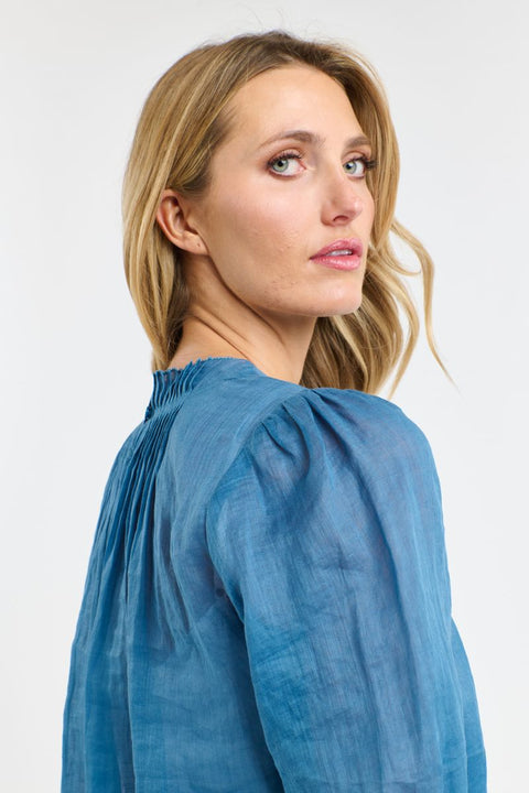 Ariel Pintuck Top Denim Blue