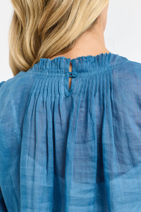 Ariel Pintuck Top Denim Blue