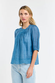 Ariel Pintuck Top Denim Blue