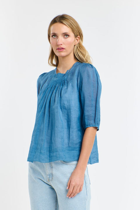 Ariel Pintuck Top Denim Blue