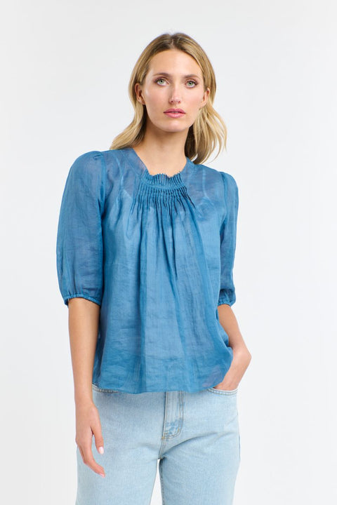 Ariel Pintuck Top Denim Blue