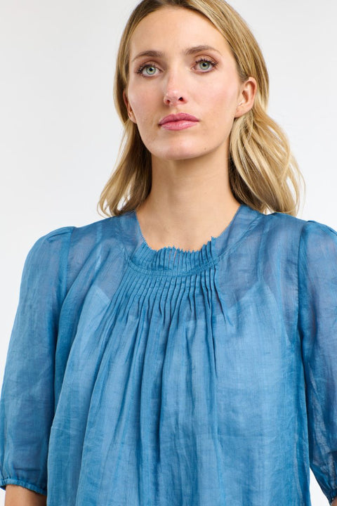 Ariel Pintuck Top Denim Blue