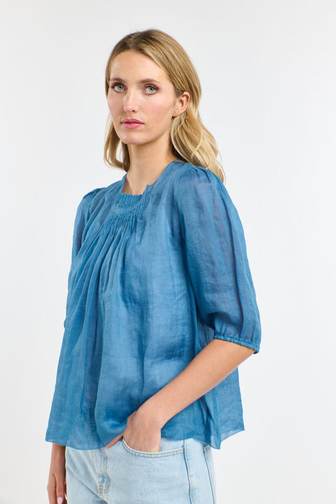 Ariel Pintuck Top Denim Blue