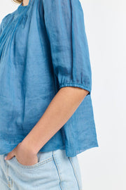 Ariel Pintuck Top Denim Blue