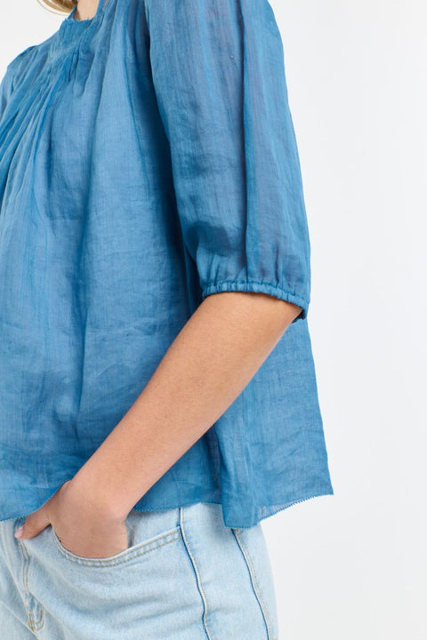 Ariel Pintuck Top Denim Blue