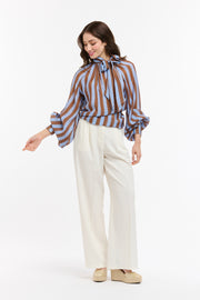 Stripe Bow Top Blue/Choc