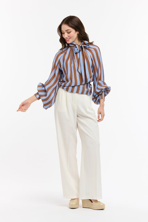 Stripe Bow Top Blue/Choc