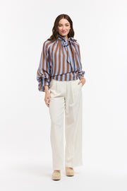 Stripe Bow Top Blue/Choc
