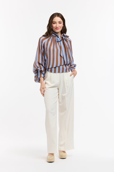 Stripe Bow Top Blue/Choc