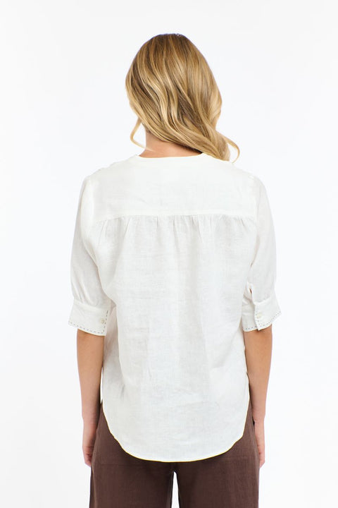 Bradley Linen Stitch Top White
